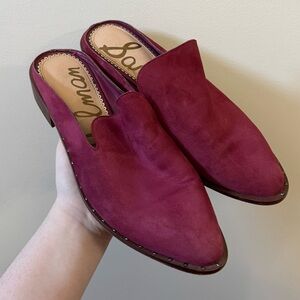 Sam Edelman Lewellyn studded burgundy cranberry suede leather mules